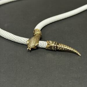 Vintage 80's DL Auld Designer White Mesh Snake Gold tone Necklace/ Belt 38”